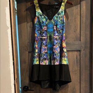 Rainbow Black Halo Abstract Floral Dress size 6
